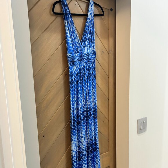 NWOT Tart Womens Sleeveless Maxi Maternity Dress Blue Tie Dye Double V-Neck - Picture 1 of 5